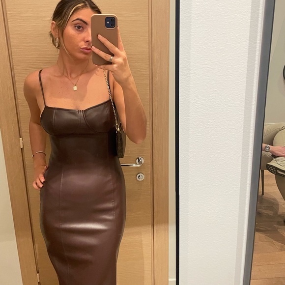Brown leather midi dress - Picture 3 of 3